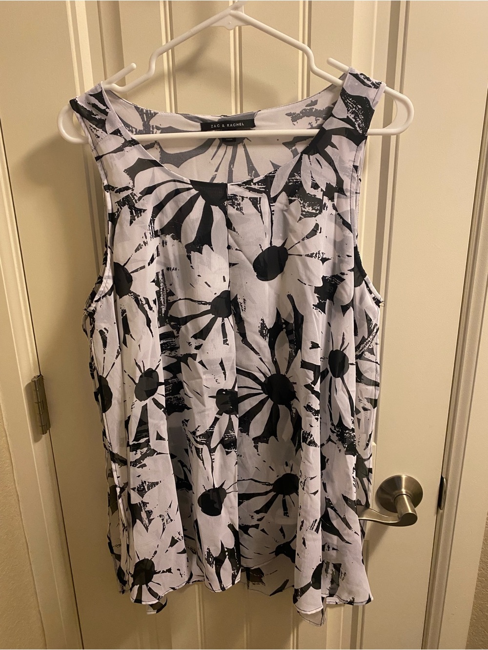 Zac Rachel L Top Black White Floral Tank Sleeve Blouse Double Layer Shirt Large